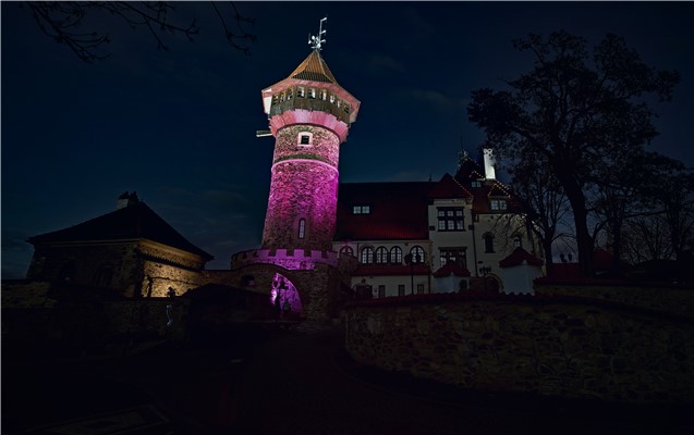 Do purpurové barvy se 16. listopadu 2020 zahalila mostecká dominanta – hrad Hněvín.